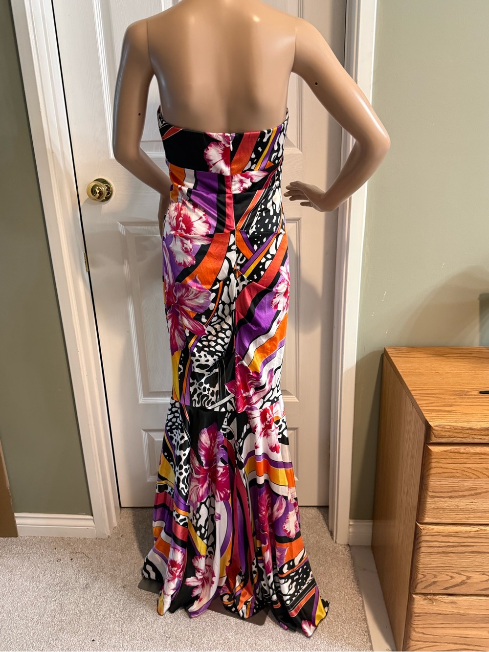 Vintage Y2K Cache Dress Size 6 Satin Floral Ruched Mermaid Maxi Event Formal - Picture 8 of 16
